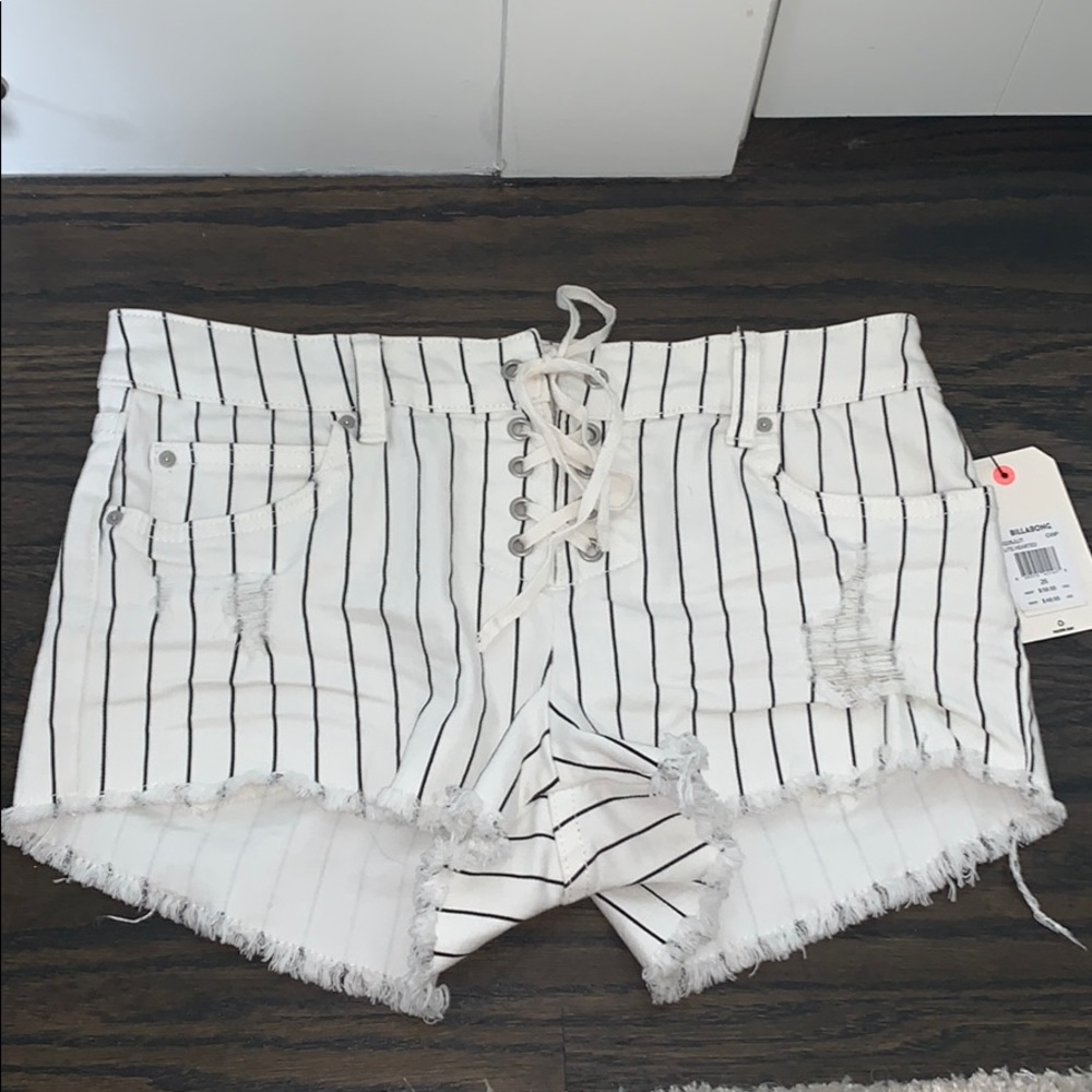 Billabong Lace Up Striped Denim Shorts